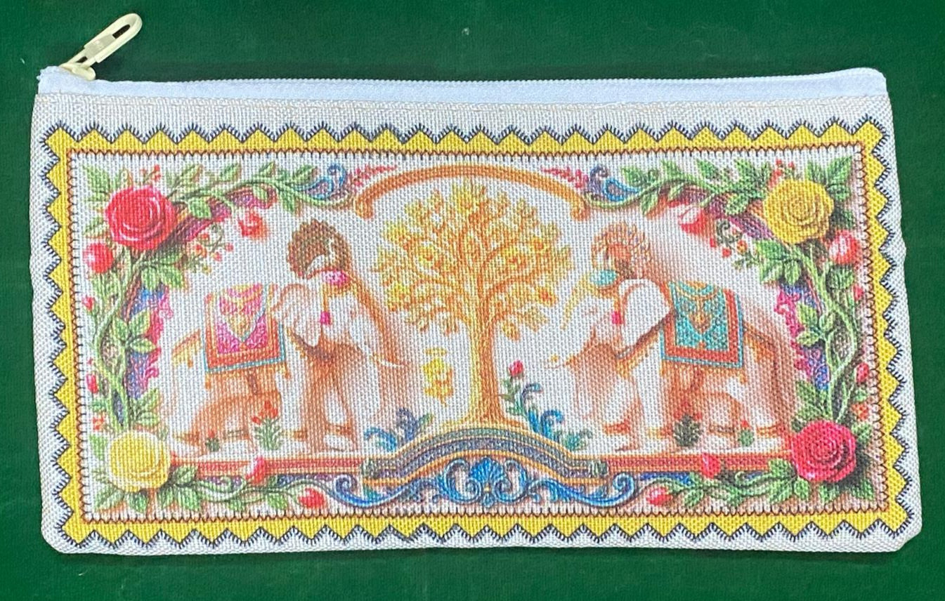 Handmade Jute Ethnic Ladies Pouch – Elephant Heritage Design | Dual Zipper Clutch