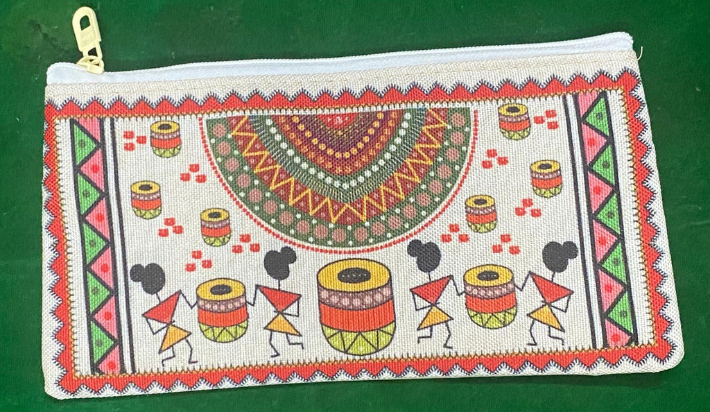 Handmade Jute Ethnic Ladies Pouch – Elephant Heritage Design | Dual Zipper Clutch