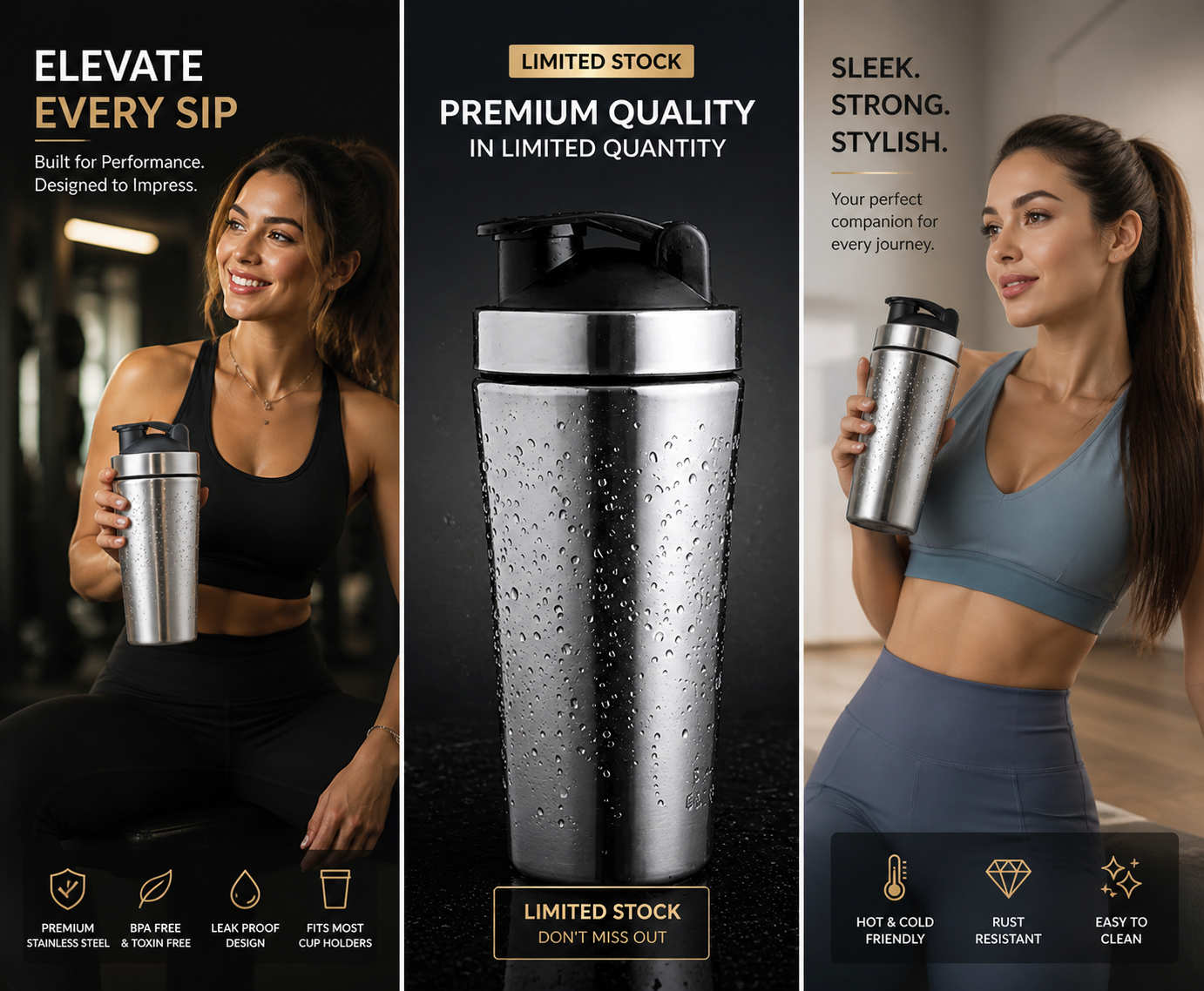 Pro Fitness Shaker Bottle 710ml | Stainless Steel | Cold Retention 4H | BPA-Free & Leak-Proof
