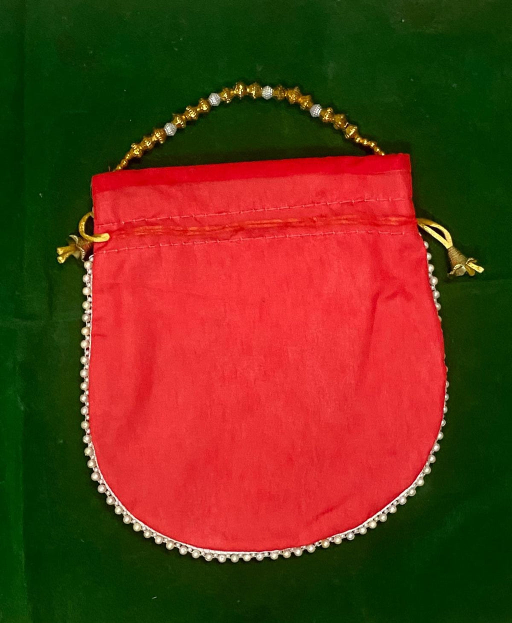 Elegant Handcrafted Potli Bag RED – Premium Embroidered Silk Ethnic Clutch with Beaded Handle