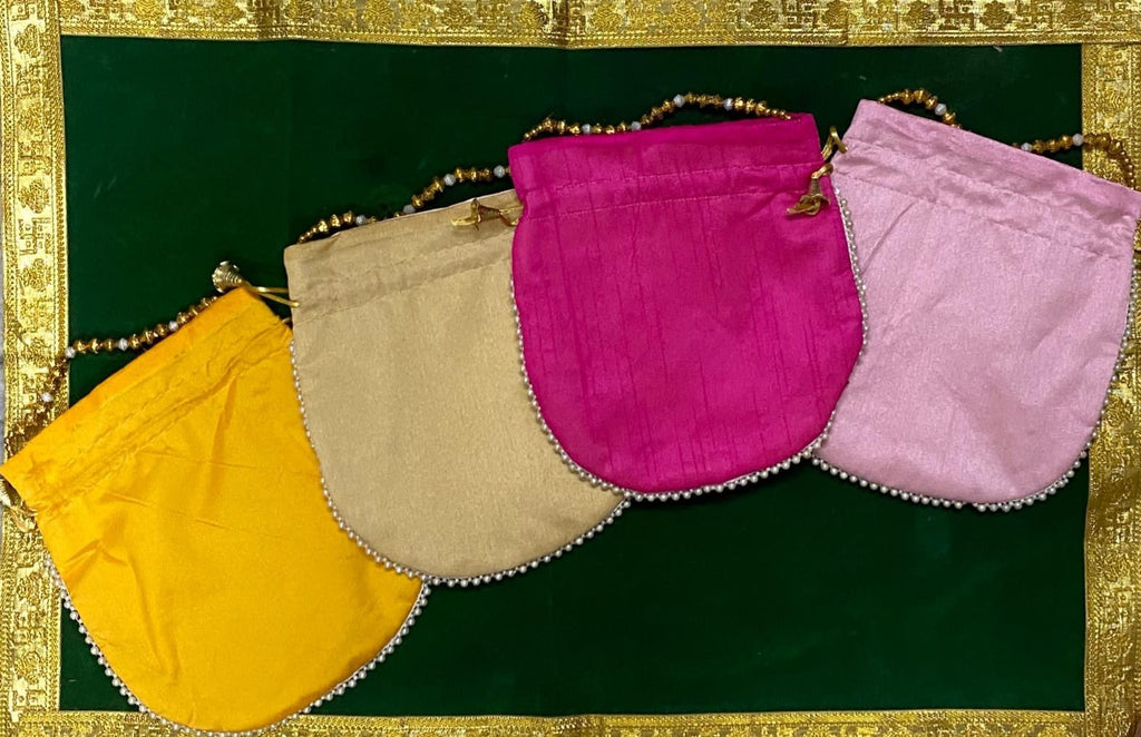 Elegant Handcrafted Potli Bag BAIGE – Premium Embroidered Silk Ethnic Clutch with Beaded Handle
