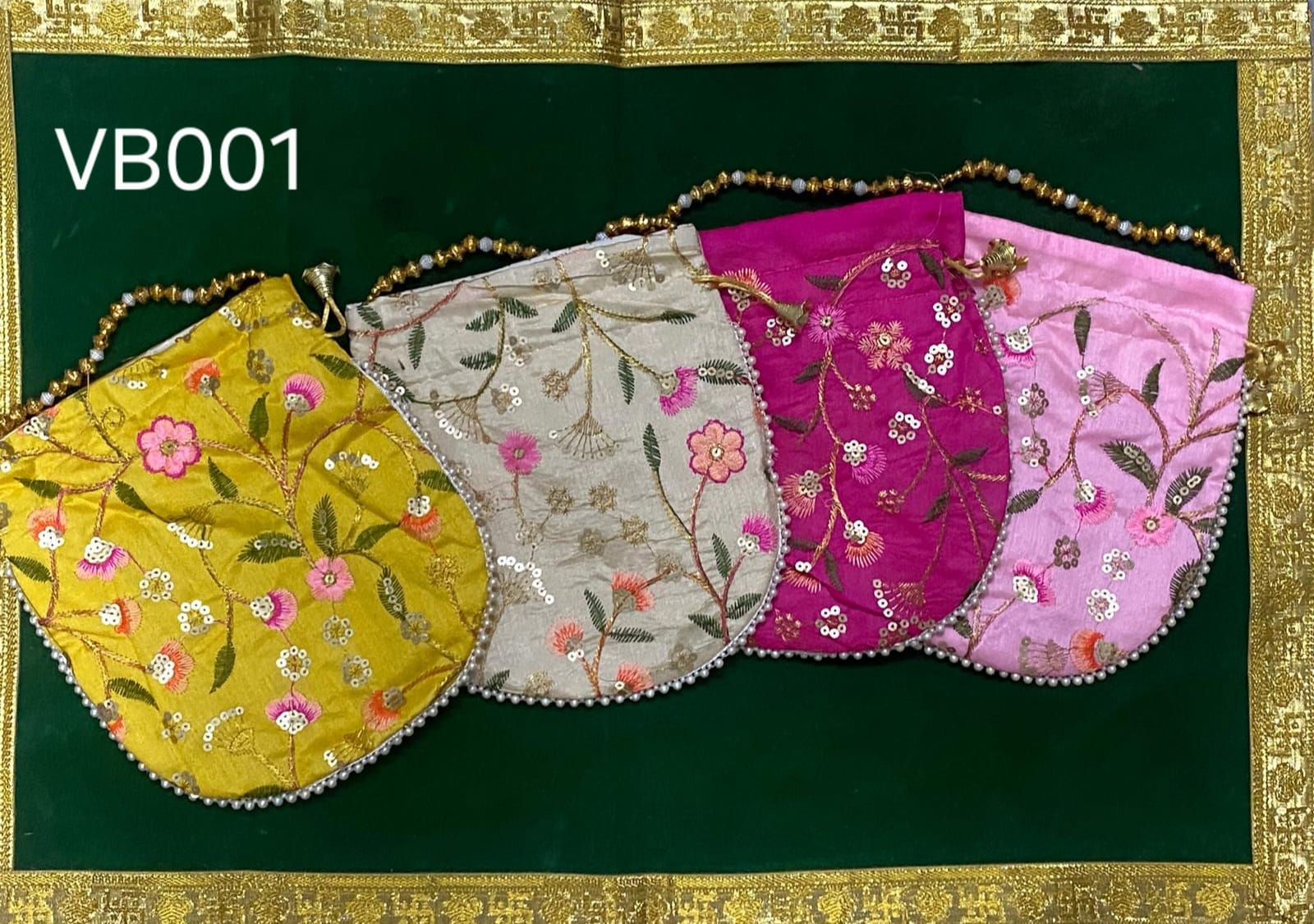 Elegant Handcrafted Potli Bag BAIGE – Premium Embroidered Silk Ethnic Clutch with Beaded Handle