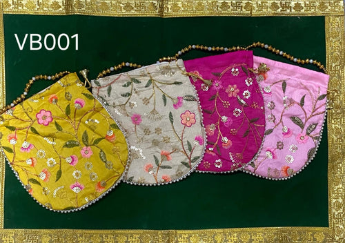 Elegant Handcrafted Potli Bag BAIGE – Premium Embroidered Silk Ethnic Clutch with Beaded Handle