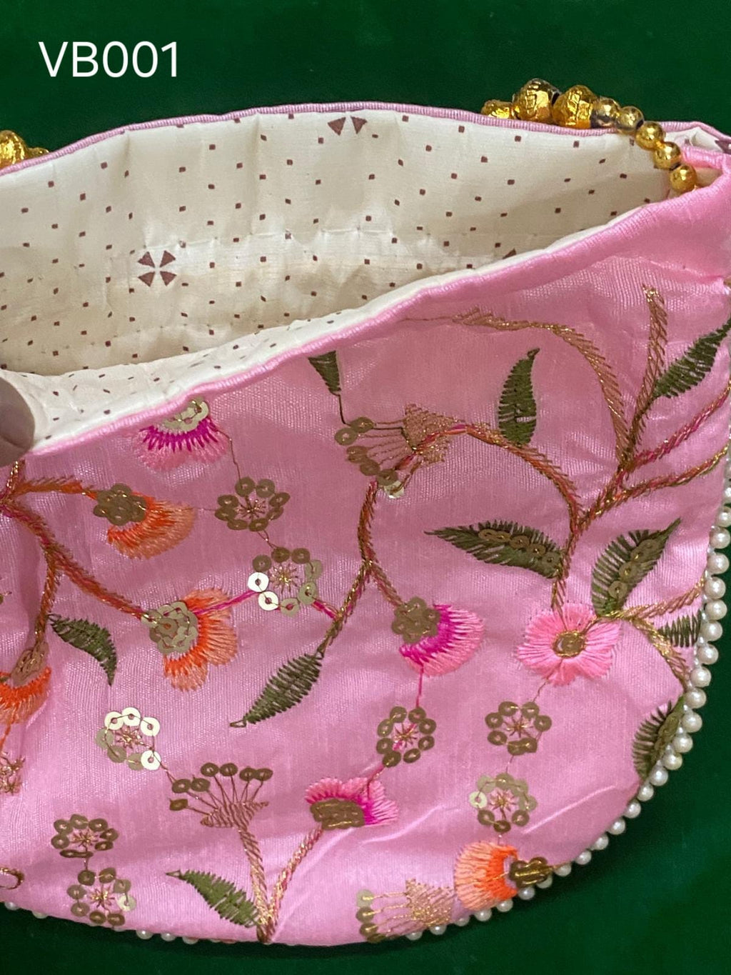 Elegant Handcrafted Potli Bag PINK – Premium Embroidered Silk Ethnic Clutch with Beaded Handle