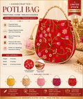 Elegant Handcrafted Potli Bag RED – Premium Embroidered Silk Ethnic Clutch with Beaded Handle